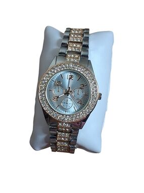 Women's Crystal Accent Silver and Rose Gold Bracelet Watch